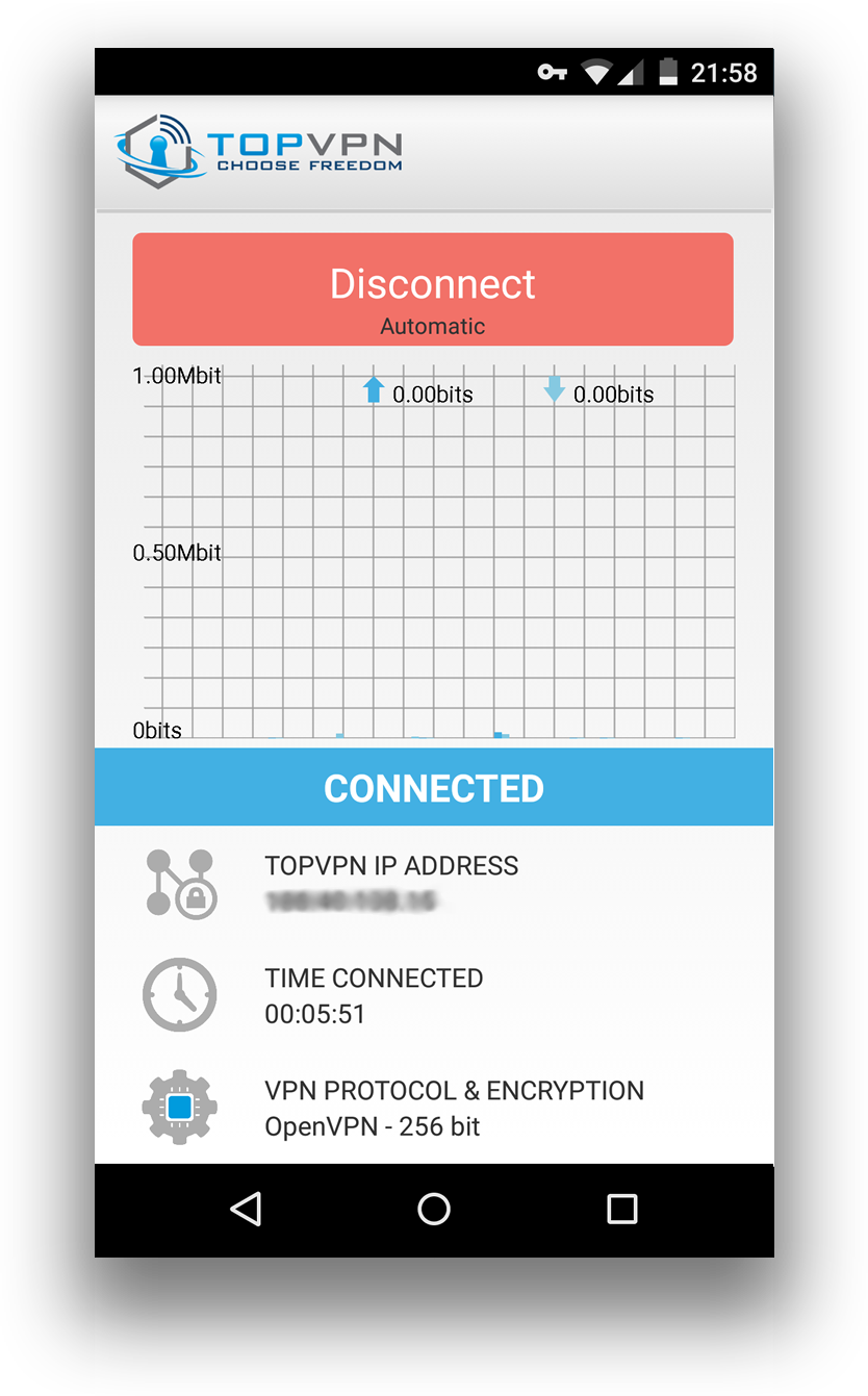 If you like to disconnect from TopVPN open the applicaton and just click on red Disconnect button on the top of the application.